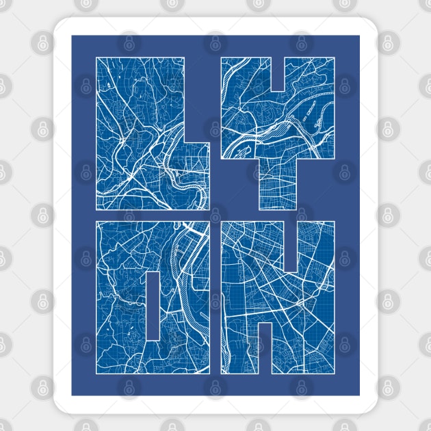 Lyon, France Map Typography - Blueprint Sticker by deMAP Studio